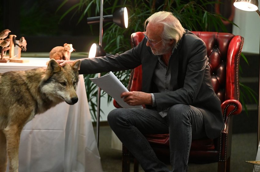Siemen Rühaak und ein präparierter Wolf